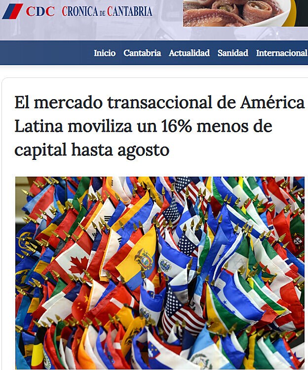 El mercado transaccional de Amrica Latina moviliza un 16% menos de capital hasta agosto